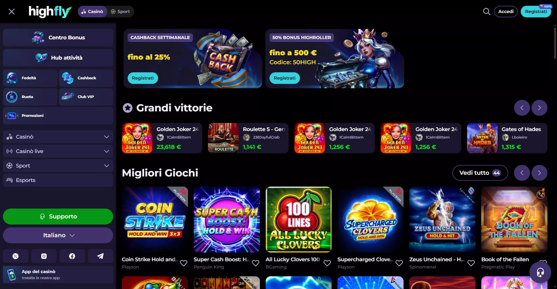 HighflyBet main page