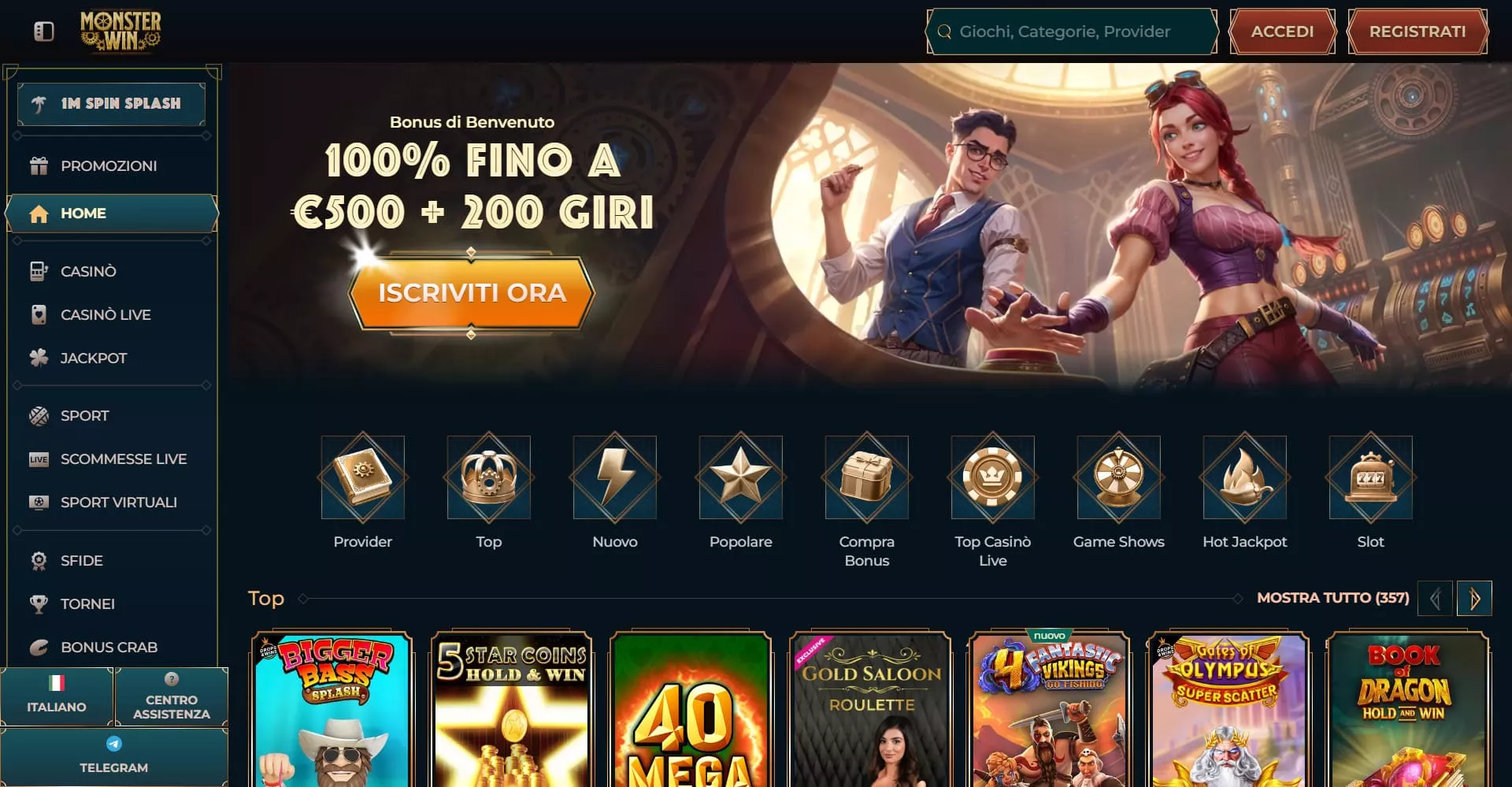 MonsterWin main page