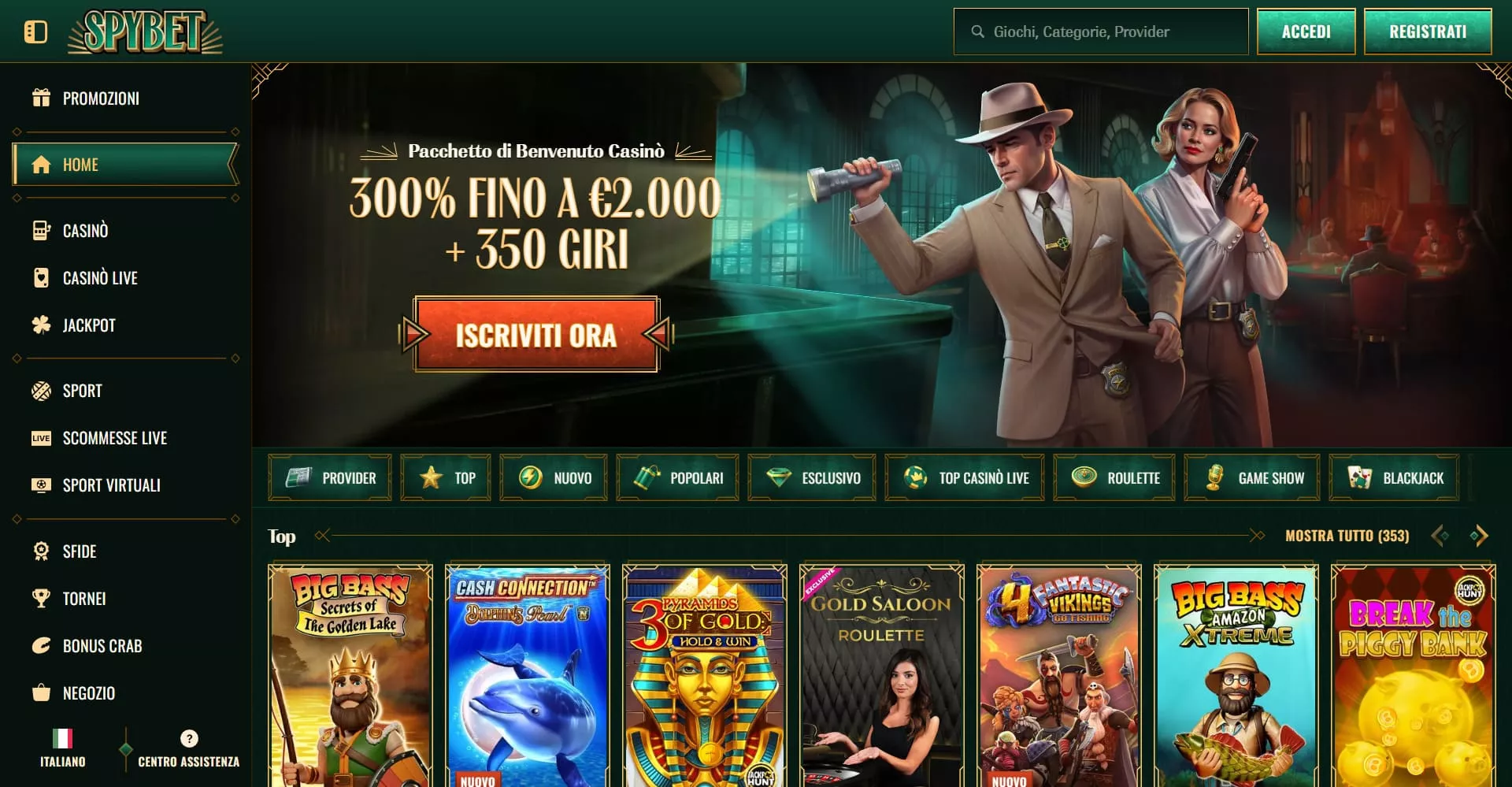 SpyBet main page
